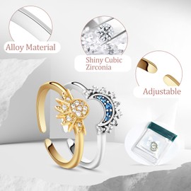 Uwiyo Sun Moon Rings Set, Adjustable Gold Silver Women Rings Sun Rings Moon Rings Matching Rings Friendship Rings Women's Ring Dupes Jewellery Gift for Women, Zinc, No Gemstone
