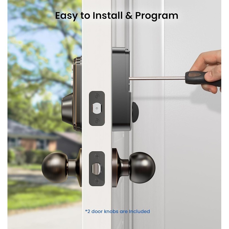 Veise Keyless Entry Door Lock with 2 Knobs, Electronic Backlit