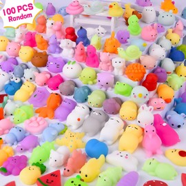 Mochi Squishy Toys 100 pcs Party Favors for Kids Mini Squishy Kawaii Mochi Animal Squishies Cat Unicorn Squishy Mini Squeeze Stress Relief Toys for Kids Adults Treasure Box Toys