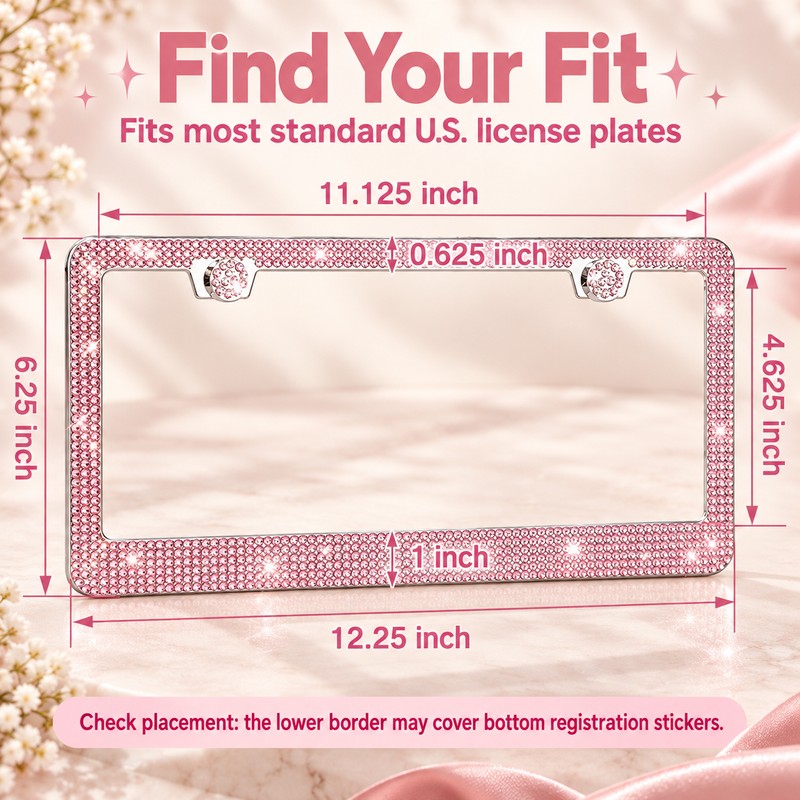 2pcs Bling Rhinestone License Plate Frame, Sparkling Crystal Car Tag