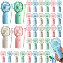 36 Pcs Mini Portable Fans Bulk Handheld Battery Operated Fan with Lanyard for Makeup Eyelash, Cooling Lightweight Pocket Personal Fans for Indoor Outdoor Travel Use (Pink Blue White Green)