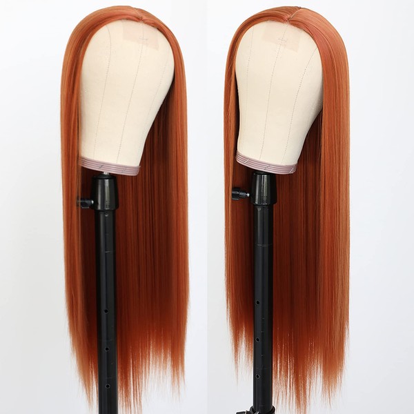 Lovestory Silky Straight Synthetic No Lace Wigs Fashion Dark Orange Long Straight Synthetic Hair Wig For Women