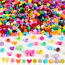1000 Pcs Pony Beads, 9 x 6 mm Colourful Kandi Beads Plastic Craft Bead for Making Friendship Bracelets DIY Jewellery Necklaces Hair Braids Keychains
