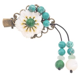 MIAO WU Japanese Women Kimono Flower Hair Clip, Natural Jade Vintage Flower Hair Pin with Tassel Hanfu Jewelry Hair Accessories, Cosplay Headwear Hair Clips Gift