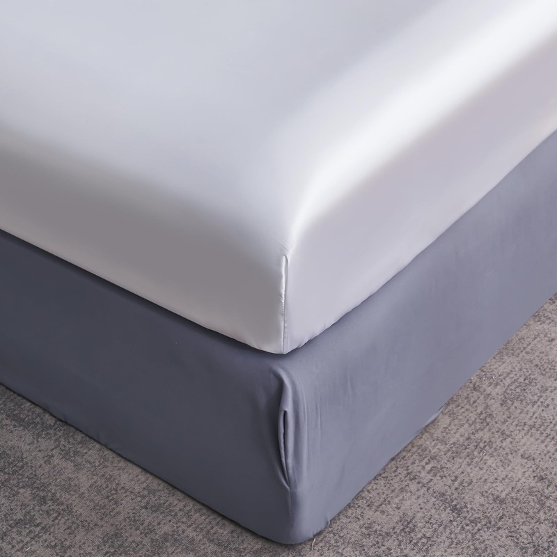 DuShow Fitted Sheet-Deep Pocket Satin Silky Bed Sheet,Breathable Soft and