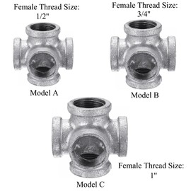 5 Way Cross Fitting 4 Pieces Malleable Iron Threaded Pipe Fittings for Industrial Pipe Shelving Bracket DIY Furniture (3/4")