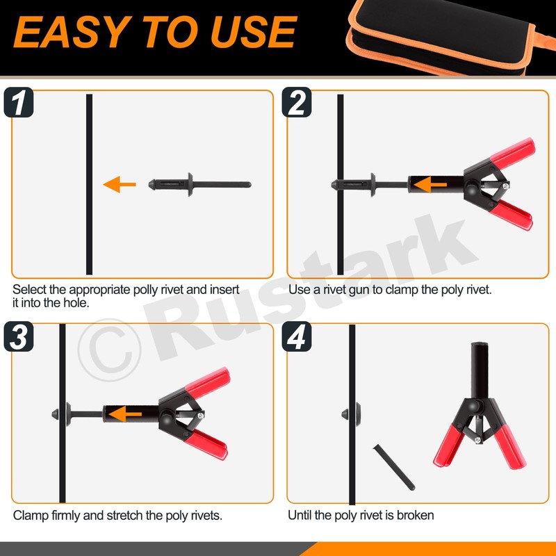 Rustark 47Pcs Upgraded Poly Rivet Gun Automotive Kit with 40Pcs