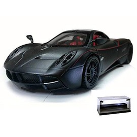 Diecast Car w/LED Display Case - Pagani Huayra w/ Upward-Opening Doors, Matte Black - Motor Max 79502 - 1/24 Scale Diecast Model Toy Car