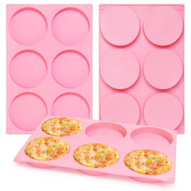Eolilim 4 Inch Silicone Muffin Top Pan 3PCS, Jumbo Muffin Pan Easy to Clean, Pink Egg Sandwich Molds for Baking Hamburgers, Eggs, Sandwichs