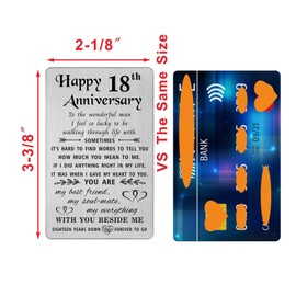 TANWIH 18th Anniversary Card for Husband - 18 Years Down Forever to Go - 18 Year Wedding Anniversary Card Gifts for Him Men, Engraved Metal Wallet Card