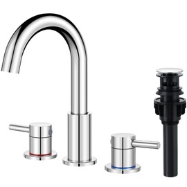 FGKQ Chrome Bathroom Faucet 3 Hole, Widespread Bathroom Faucets for Sink 3 Hole Chrome with Pop-Up Drain Water Supply Lines