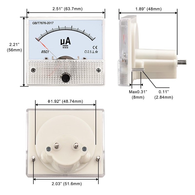 Heschen 85C1-300μA Rectangle Panel Mounted Current Meter Ammeter Tester DC