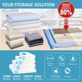 22 Space Saver Vacuum Storage Bags, Vacuum Sealed Storage Bags (4 Jumbo/6 Large/6 Medium/6 Small) with Hand Pump, Vacuum Seal Bags for Clothing, Comforters, Pillows, Towel, Blanket Storage, Bedding