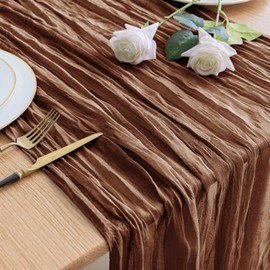 Asee'm Table Runner Cheesecloth 10FT Brown Boho Gauze Fabric Rustic Sheer Cheese Cloth Runners for Wedding Bridal Shower Party Decoration