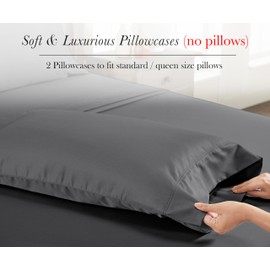 California Design Den Luxury 100% Egyptian Cotton Pillowcases Standard Set of 2, Sateen Weave, Soft, Breathable & Cooling Grey Standard/Queen Pillow Cases to fit Standard/Queen Size Pillows