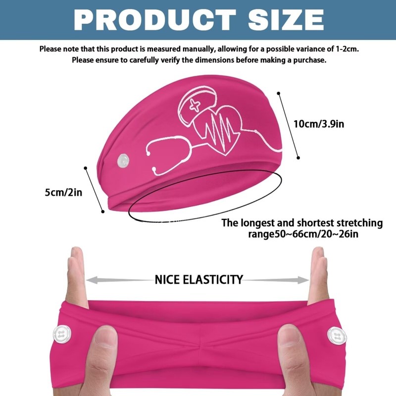 Rnyleeg Pink Nurse Headbands for Women with Buttons Non Slip