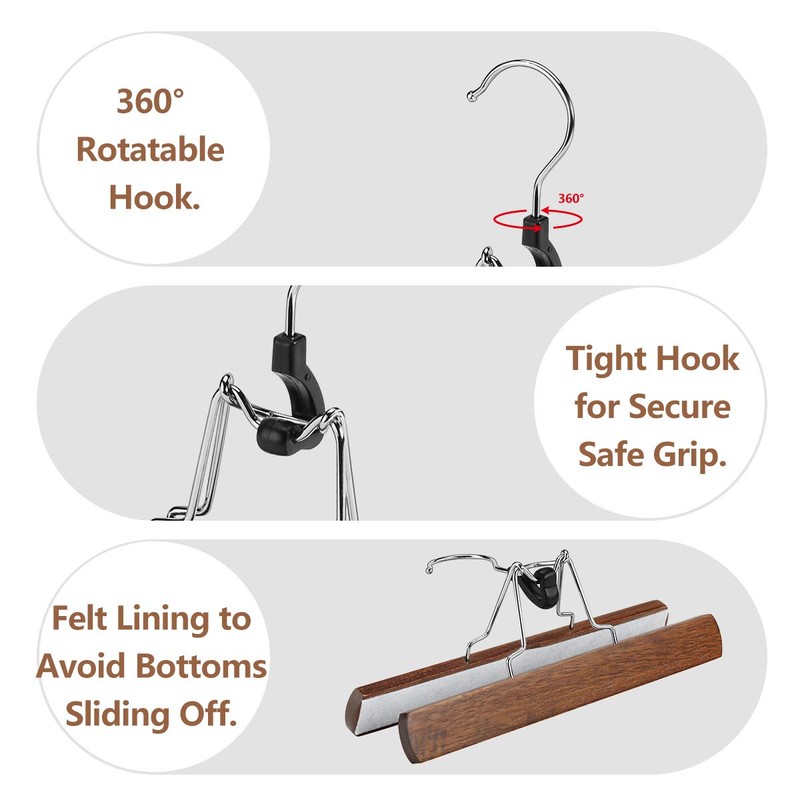 AMKUFO 20 Pack Wooden Pants Hangers with Clips Non Slip
