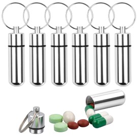 7 Pieces Pill Box with Key Pendant Waterproof Pill Holder Box Organiser Case Mini Aluminium Keychain Tablet Bottle for 7 Days