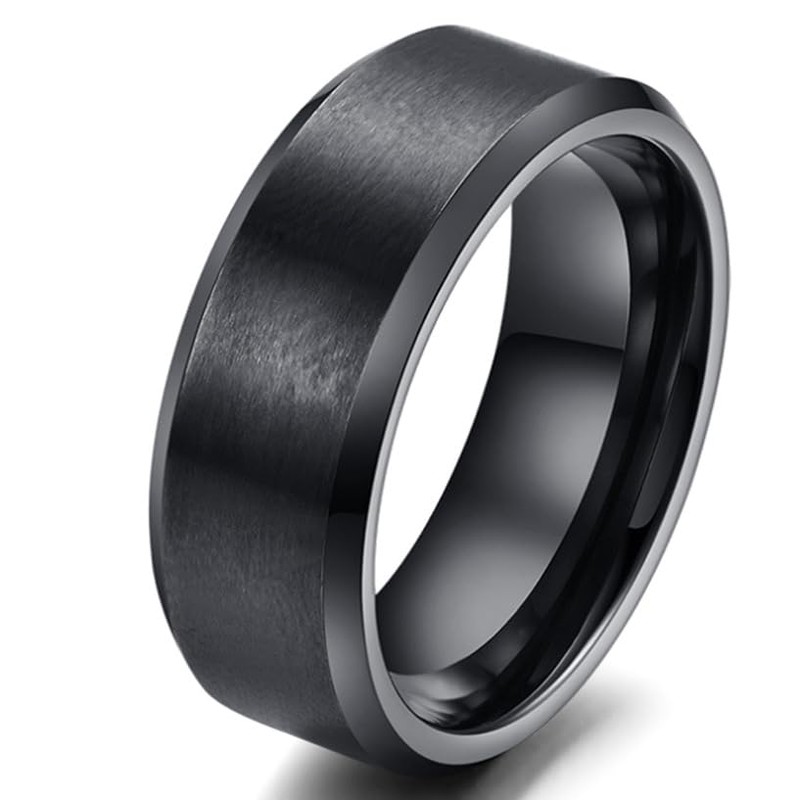 Simple Stainless Steel Ring for Men Women Black 8mm