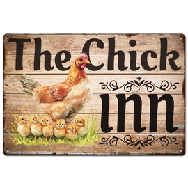 SUPERDANT The Chick Inn Tin Sign Chicken Coop Metal Signs Farm Chicken Metal Tin Sign Funny Signs and Plaque Chicken Signs Chicks Metal Wall Art for Kitchen Farm Man Cave Wall Decoration