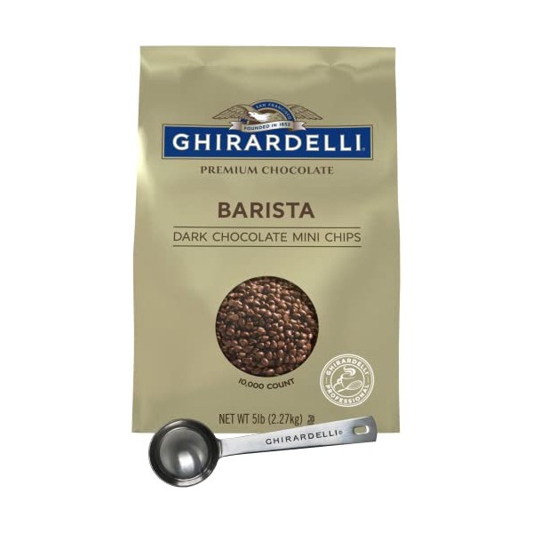 Ghirardelli Dark Chocolate Barista Mini Chip, 5lb Bag with Ghirardelli Stamped Barista Spoon