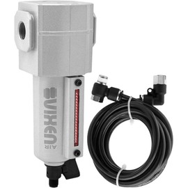 Vixen Air 3/8" NPT Aluminum Air Filter/Water Trap/Separator for Air Ride/Suspension/Air Tools w/Remote Drain Kit Silver VXF3938SR