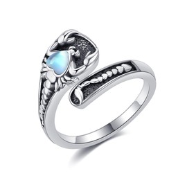 Scorpion Spoon Ring 925 Sterling Silver Moonstone Scorpio Adjustable Mother's Day Jewellery for Women Mum