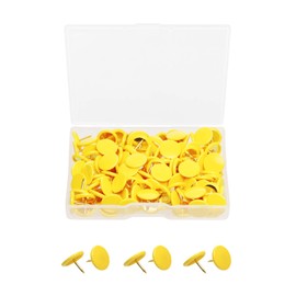 Tupalizy 120PCS Flat Plastic Round Head Map Thumb Tacks Push Pins with Steel for Hanging Art Picture Tapestry Wood Bulletin Cork Board Wall Cubicle and DIY Craft Home School Office Use (Yellow)