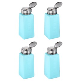 HARFINGTON 4PCS 250ML(8.5oz) Push Down Alcohol Dispenser Pump Liquid Press Empty Bottles Refillable Container for Acetone Cleanser Nail Polish Remover, Blue