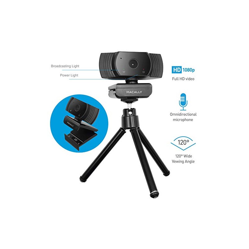 Macally Webcam 1080P con micrófono y trípode - Permanece conectado