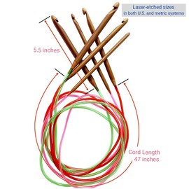 KnitPal 47-inch (120 cm) Circular Crochet Hooks Double Ended Tunisian Crochet Hooks Set with Cable for Afghan Crocheting in The Round - 6 US Sizes: J/6mm, K/6.5mm, L/8mm, M/9mm, N/10mm, O/12mm