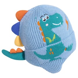 Landofgenie Knitted Beanie for Women Men Cute Dinosaur Winter Hat with Ear Protection Light Blue