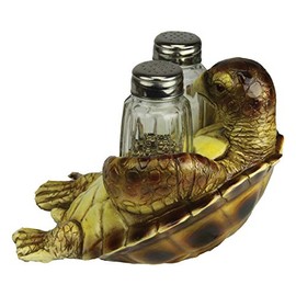 Rivers Edge Products Rivers Edge Products Sea Turtle Salt and Pepper Shakers - Poly Resin Holder and 2 Glass Spice Dispenser - Unique Dining Table Accessories - Gift-Ready Novelty Kitchen Counter