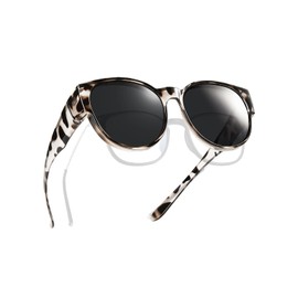 TINHAO Fit Over Glasses Sunglasses for Women Trendy Cat Eye Wear Over Glasses with Polarized UV Protection(Grey Leopard, Black)