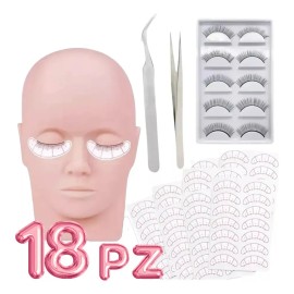 Kit Práctica Extension Pestañas Pinzas Maniquí Parche Lash F