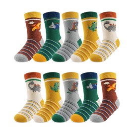 Kyopp 10 Pairs of Socks Kids Girls and Boys Funny Animals Cotton Socks Crew Socks Winter / Summer, Striped dinosaur-10pc