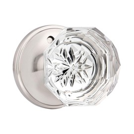 Orger 1 Pack Diamond Crystal Door Knob, Privacy Door Handle for Bedroom/Bathroom, Interior Keyless Door Knob with Pin Lock, Zinc Alloy Rosette with Satin Nickel Finish