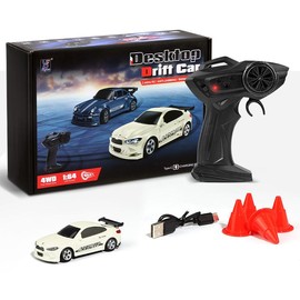 Hotfree 1/64 Mini RC Drift Car, 4WD High-Speed Full-Proportional Remote Control Sports Car with Steering Servo, LED Lights, USB Rechargeable, Desktop Entertainment Toy, Fun Birthday Gift for Kids Boys Portable Exquisite Details:_FQD25-WHITE