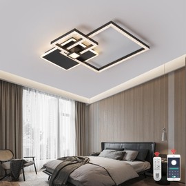 DXDEGNCAI LED Dimmable Ceiling Light Brightness Adjusted with Remote Control for Living Room Dining Room Bedroom Black/Chrome Finish 3000K-6000K (Black, L25 x W20 x H3.3)