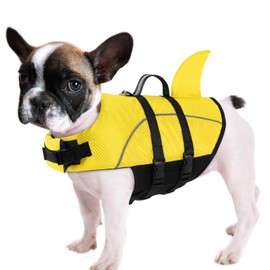 Queenmore Small Dog Life Vest for Swimming, Shark Dog Life Jacket, XS Life Vest for Boating, Puppy Life Jackets for Small Dogs Cats, Pet Floating Dog Swimming Vest with Handle/Leash Hook(Yellow,XS)