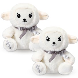 HyDren 2 Pcs Large Christian Sheep Stuffed Animals for Gifts 9.84 Inch Cute Prayer Sheep Plush with Embroidered Cross Religious Lambs Gifts for Kids Adults Easter Basket Stuff Pray Birthday Christmas