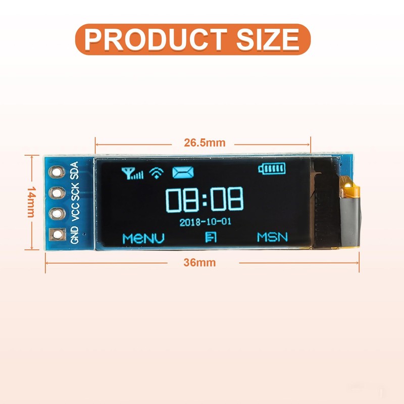 JAMHER 0.91 Inch I2C IIC OLED Display Module 128x32 Pixel