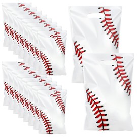 Yolev 50 Pcs Baseball Bags for Snacks White Baseball Gift Bags with Handle Sport Style Baseball Goodie Bag Favors for Team Birthday Presents Packing Candy Game Celebration Decoration Supplies