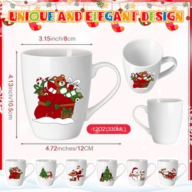 Shellwei 6 Pack Christmas Coffee Mugs 12 Oz Holiday Ceramic Mugs Set Xmas Tea Mugs with Handles Bulk Reusable Santa Snowman Ceramic Coffee Mugs for Women Men Christmas Gifts Hot Tea Coffee (Funny)