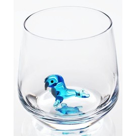 HeguSun 3D Drinking Glass Cup with Cute Animal Figurine Inside, Hand Blown Glass Seal Figure Inside Mug, Stemless Glass for Wine, Water, Milk, Beverages, 12oz(Seal)