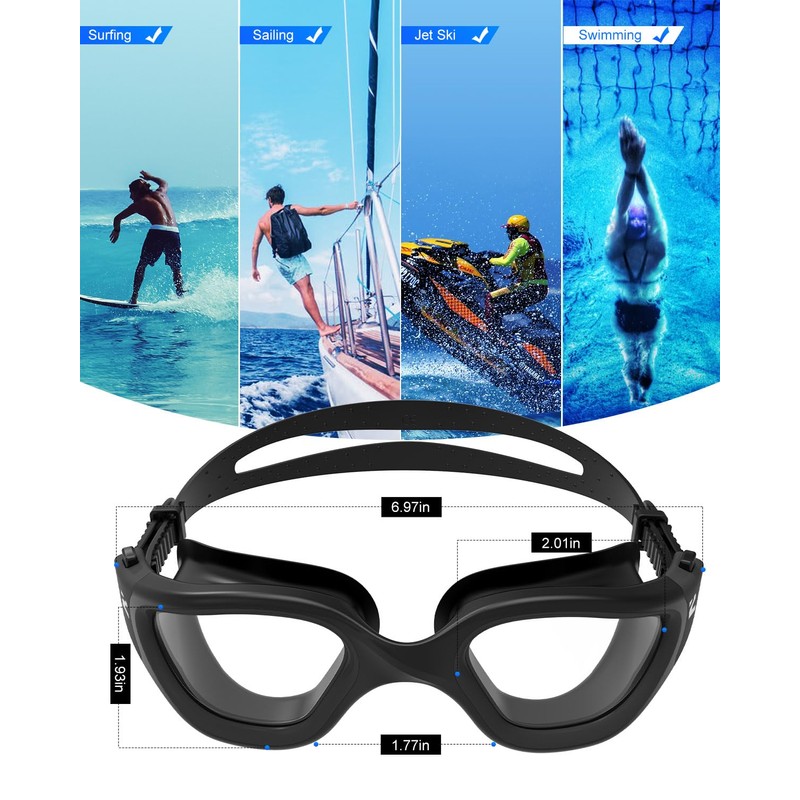 ZIONOR Optical Swimming Goggles G1 Leak-Proof (A1 All Black -200)