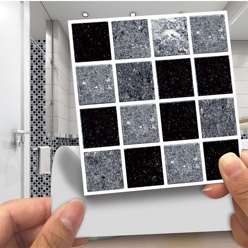 30 Pcs Black and Grey Grid Tile Stickers Decorative Tile