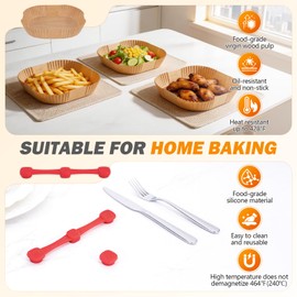 Air Fryer Liners Disposable with Air Fryer Magnets for Parchment Paper – 125Pcs Food Safe Non Stick Wood Pulp Airfryer Sheets with 6Pcs Magnetic Buckles – Temperature Resistant Material