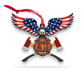 Firefighter Christmas Ornament, Firefighter Ornament, Firefighter Eagle US Flag Keepsakes, Gifts for Firefighters Fireman, Christmas Ornaments for Family Friends Colleague Boss Team Members