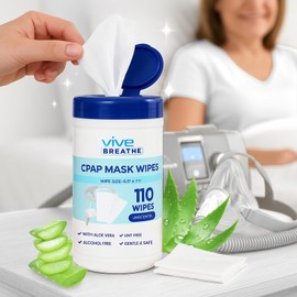 Vive CPAP Mask Wipes, 110 Count – Unscented, Alcohol‑Free, Lint‑Free BiPAP Sanitizing Travel Supplies Cleaner - Compatible w/Full Face, Nasal Masks, Resmed, Airsense, Papmd, Headgear, Tubes, Device